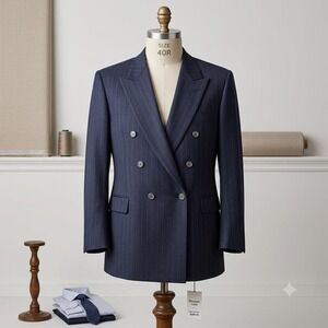 VTG Racquet Club The Kensington Collection Mens Double Breasted Wool Blazer 40R